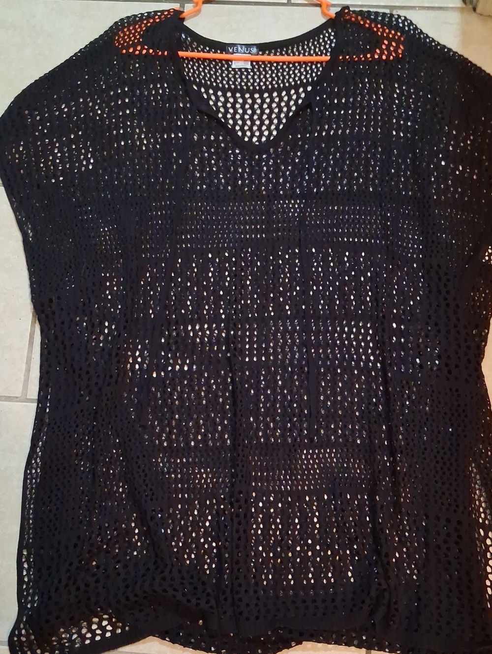 VENUS Womens Sz L/XL Black Crochet Knit Beach Cover-Up